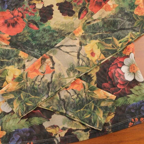 Alice + Olivia Delaina Floral Forest Print Mesh Long Sleeve Top, Green/Red,Small - Picture 8 of 9